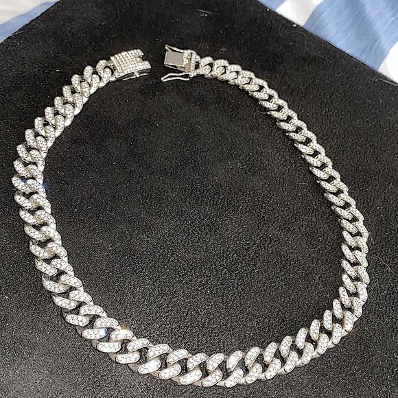 COPY - 17” x .5” CZ silver chain necklace. Diamond double lock clasp - Picture 1 of 9